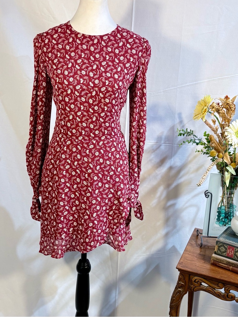 Reformation Lucita Red Floral Tie Sleeve Mini Dress Sz 10🧡 - Picture 10 of 10